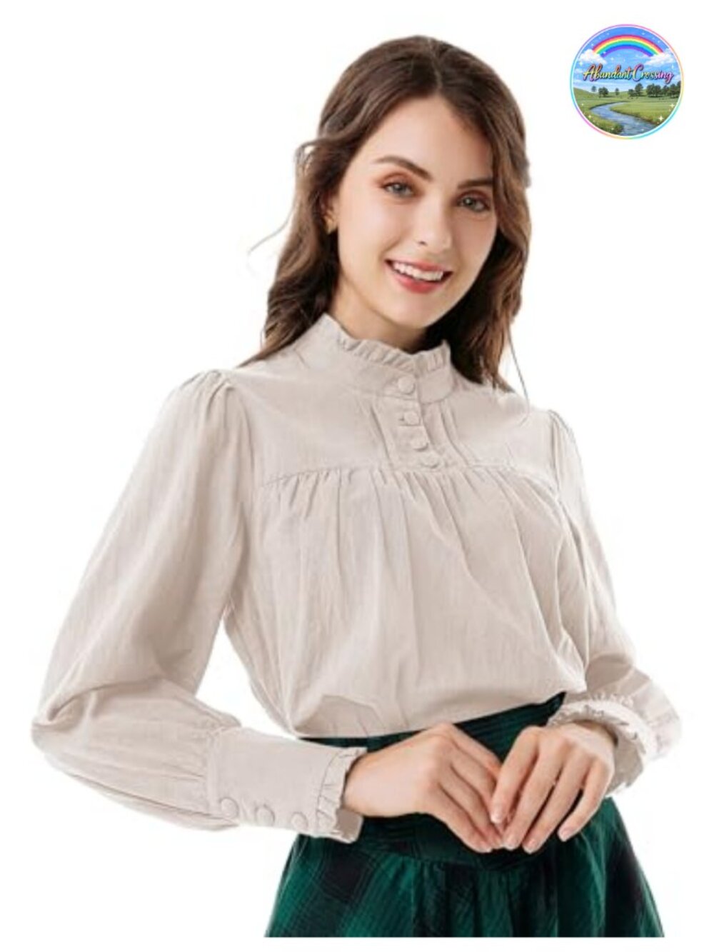 Women's Gothic Victorian Blouse Ruffled Stand Collar Puff Long Sleeve Cotton